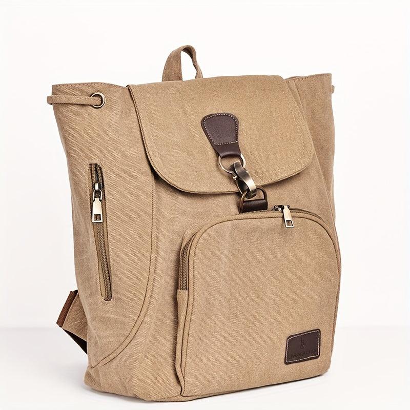 Vintage Canvas Flap Backpack School Bag Drawstring Daypack