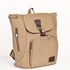 Vintage Canvas Flap Backpack School Bag Drawstring Daypack