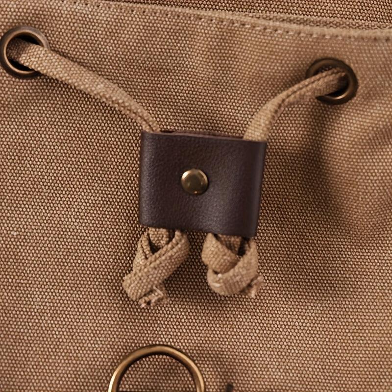 Vintage Canvas Flap Backpack School Bag Drawstring Daypack