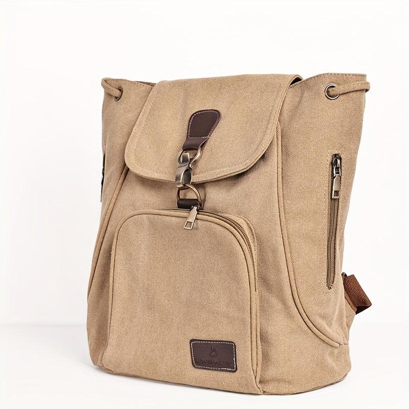 Vintage Canvas Flap Backpack School Bag Drawstring Daypack