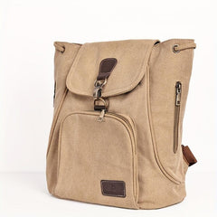 Vintage Canvas Flap Backpack School Bag Drawstring Daypack