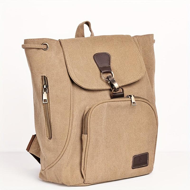 Vintage Canvas Flap Backpack School Bag Drawstring Daypack