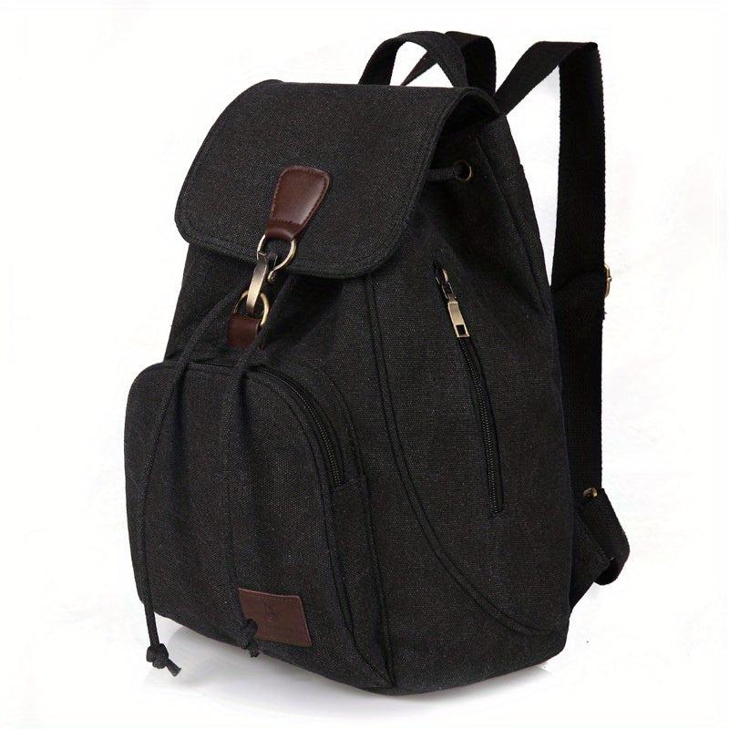 Vintage Canvas Flap Backpack School Bag Drawstring Daypack