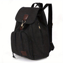 Vintage Canvas Flap Backpack School Bag Drawstring Daypack