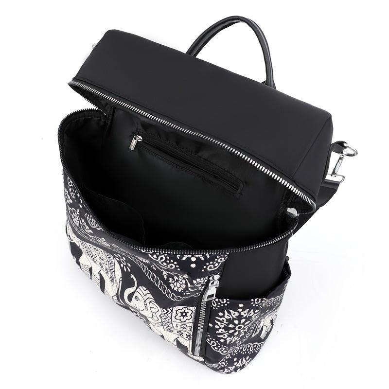 Elephant Graphic Backpack Purse Ethnic Style Nylon Bookbag Convertible