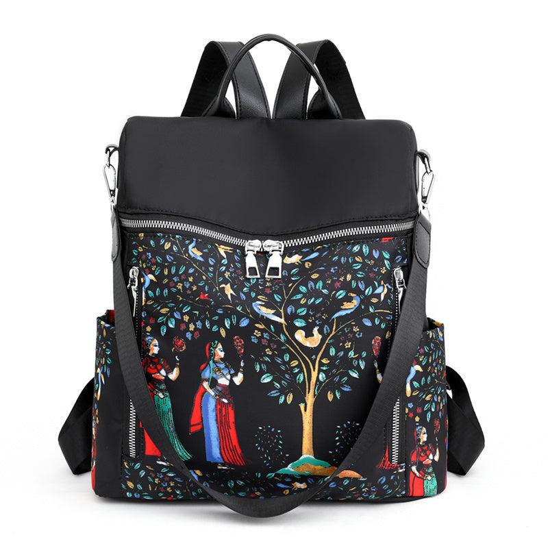 Elephant Graphic Backpack Purse Ethnic Style Nylon Bookbag Convertible