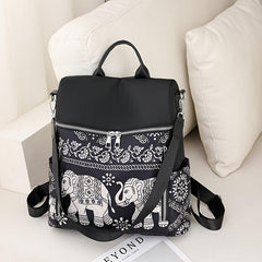 Elephant Graphic Backpack Purse Ethnic Style Nylon Bookbag Convertible