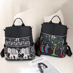 Elephant Graphic Backpack Purse Ethnic Style Nylon Bookbag Convertible