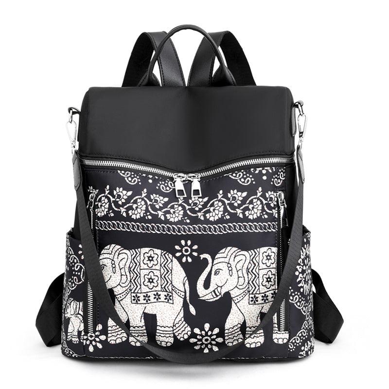 Elephant Graphic Backpack Purse Ethnic Style Nylon Bookbag Convertible