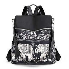 Elephant Graphic Backpack Purse Ethnic Style Nylon Bookbag Convertible