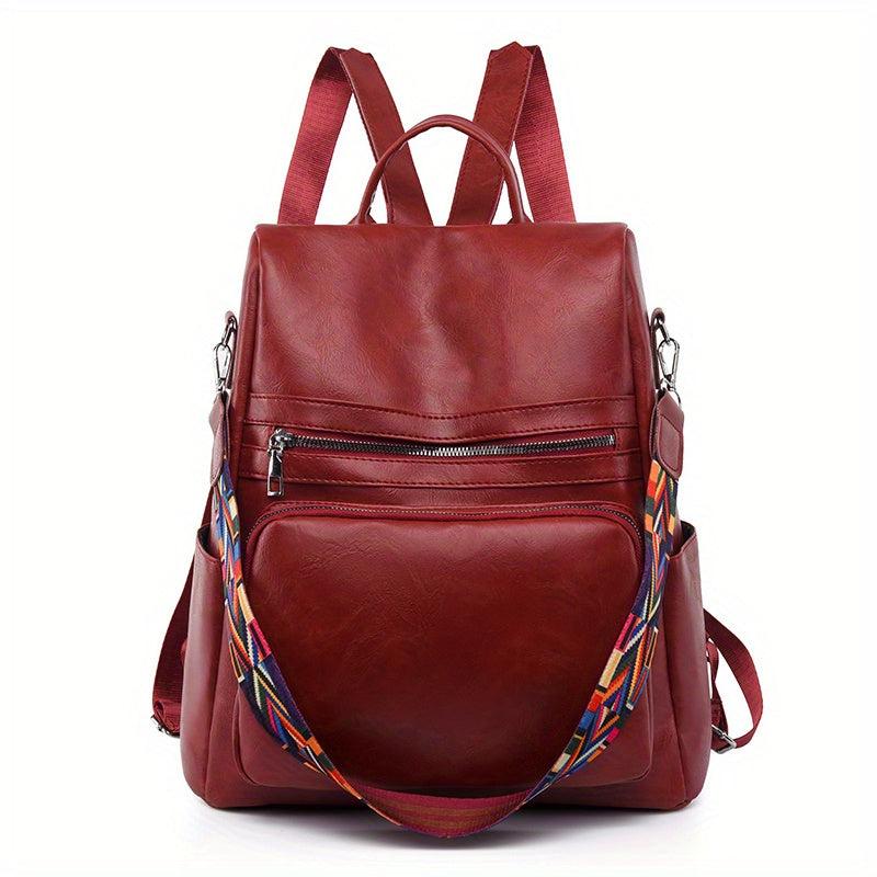 Functional PU Leather Backpack Purse Anti-theft Travel School Bag