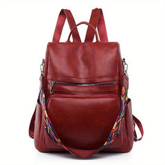 Functional PU Leather Backpack Purse Anti-theft Travel School Bag