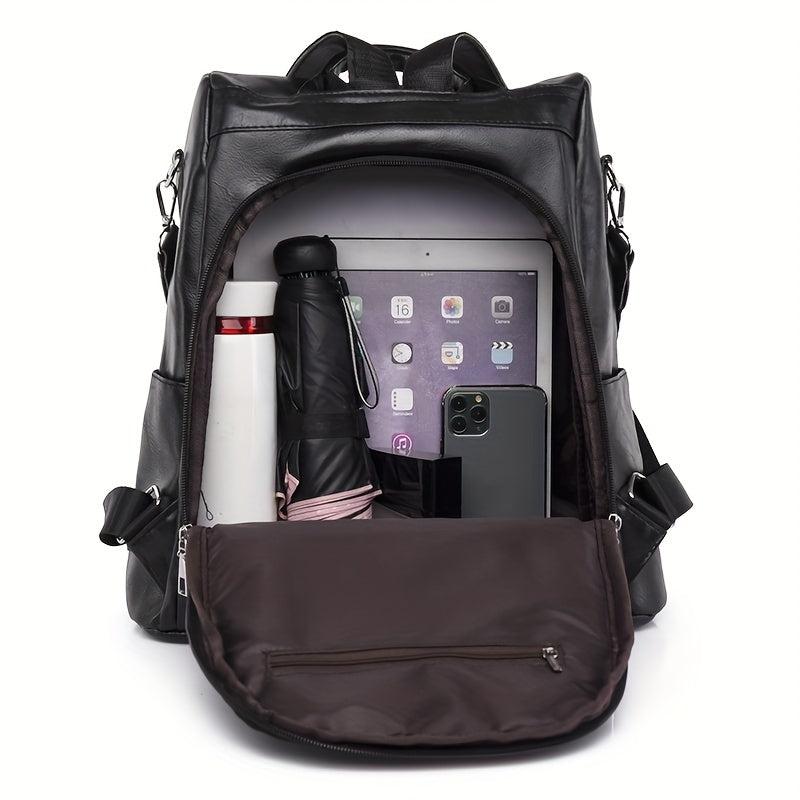 Functional PU Leather Backpack Purse Anti-theft Travel School Bag