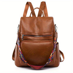 Functional PU Leather Backpack Purse Anti-theft Travel School Bag