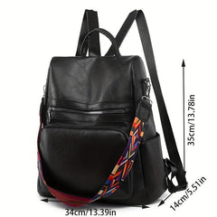 Functional PU Leather Backpack Purse Anti-theft Travel School Bag