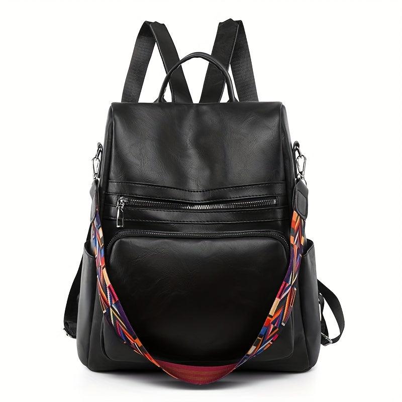 Functional PU Leather Backpack Purse Anti-theft Travel School Bag