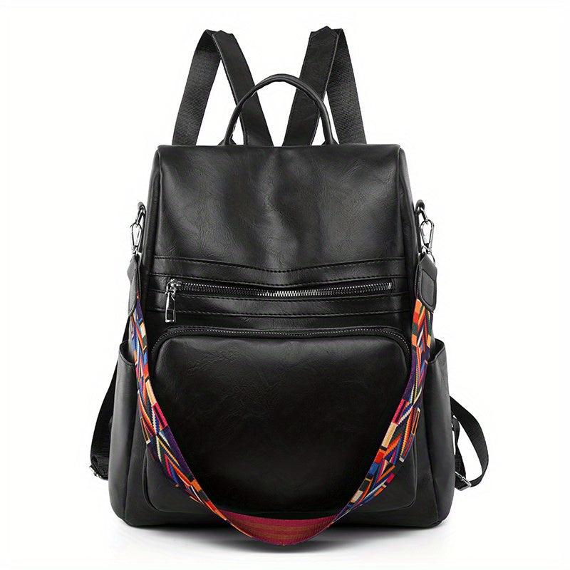 Functional PU Leather Backpack Purse Anti-theft Travel School Bag