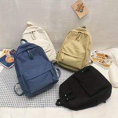 Solid Backpack Casual Versatile School Bag Women's