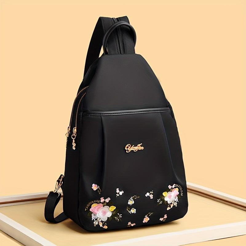 Embroidery Flower Sling Backpack Lightweight Travel Chest Bag