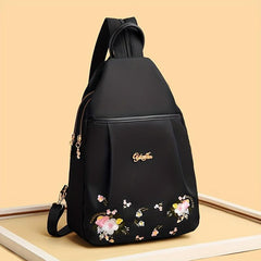 Embroidery Flower Sling Backpack Lightweight Travel Chest Bag
