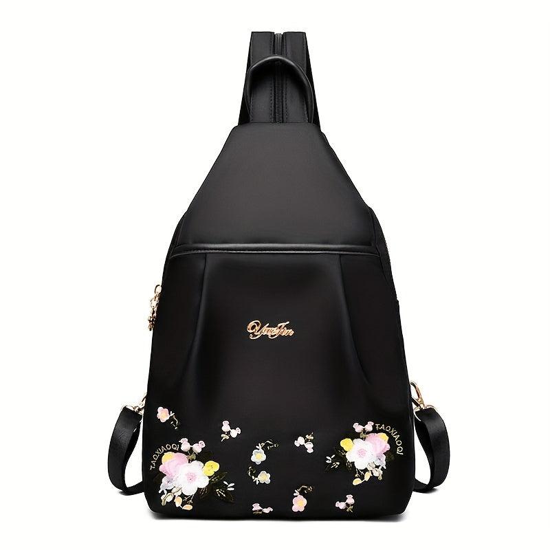 Embroidery Flower Sling Backpack Lightweight Travel Chest Bag