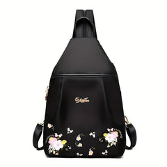 Embroidery Flower Sling Backpack Lightweight Travel Chest Bag