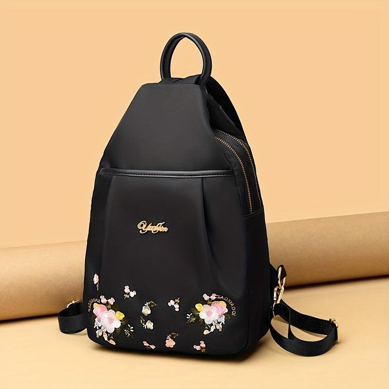 Embroidery Flower Sling Backpack Lightweight Travel Chest Bag