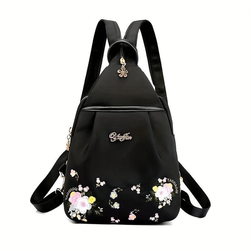 Embroidery Flower Sling Backpack Lightweight Travel Chest Bag