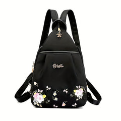 Embroidery Flower Sling Backpack Lightweight Travel Chest Bag