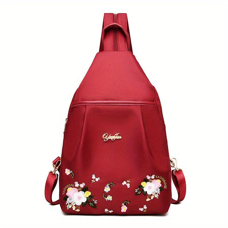 Embroidery Flower Sling Backpack Lightweight Travel Chest Bag