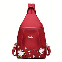 Embroidery Flower Sling Backpack Lightweight Travel Chest Bag