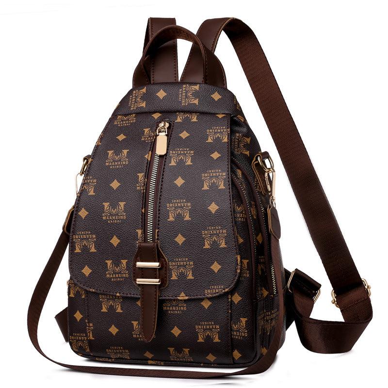 Leopard Pattern Flap Backpack Vintage School Bag for Women