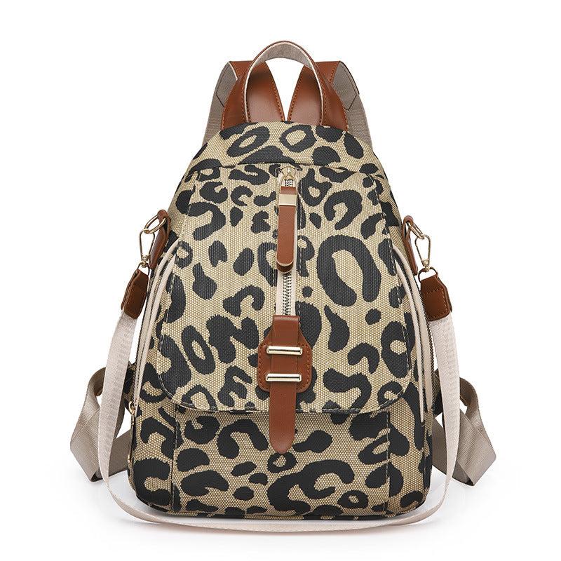 Leopard Pattern Flap Backpack Vintage School Bag for Women