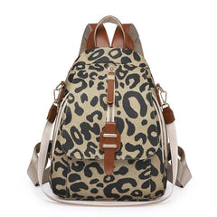 Leopard Pattern Flap Backpack Vintage School Bag for Women
