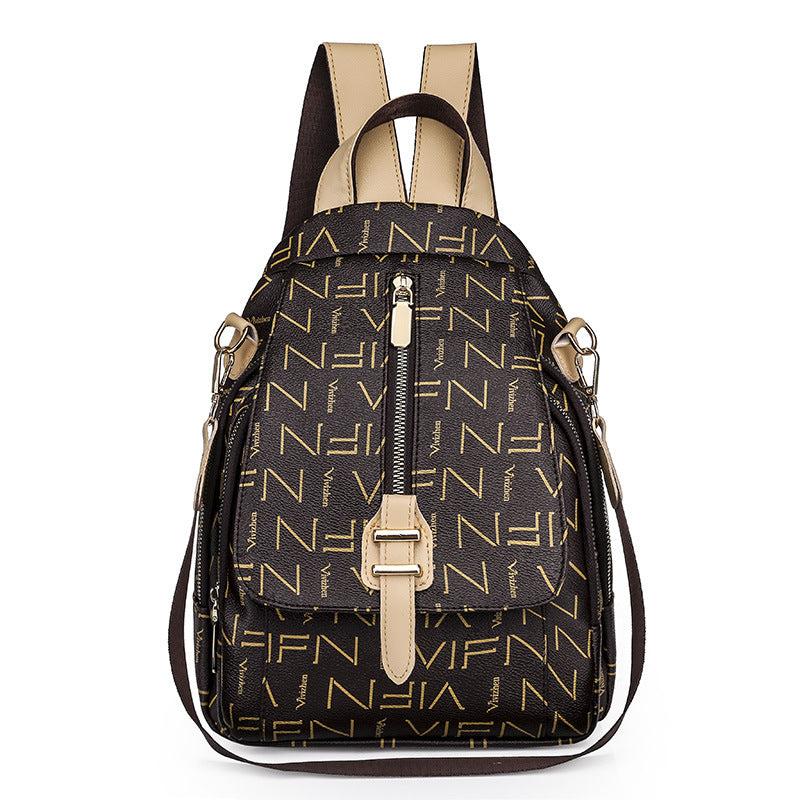 Leopard Pattern Flap Backpack Vintage School Bag for Women