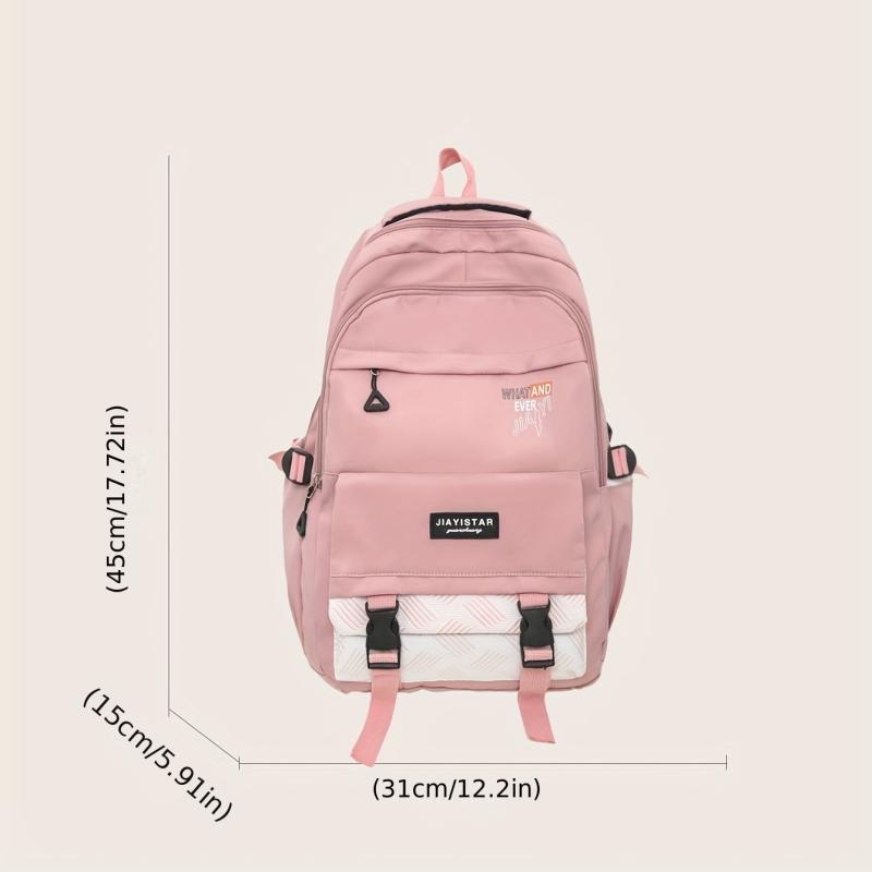 Nylon Laptop Backpack Contrast Schoolbag Large Capacity Travel Rucksack