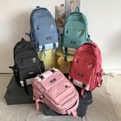 Nylon Laptop Backpack Contrast Schoolbag Large Capacity Travel Rucksack