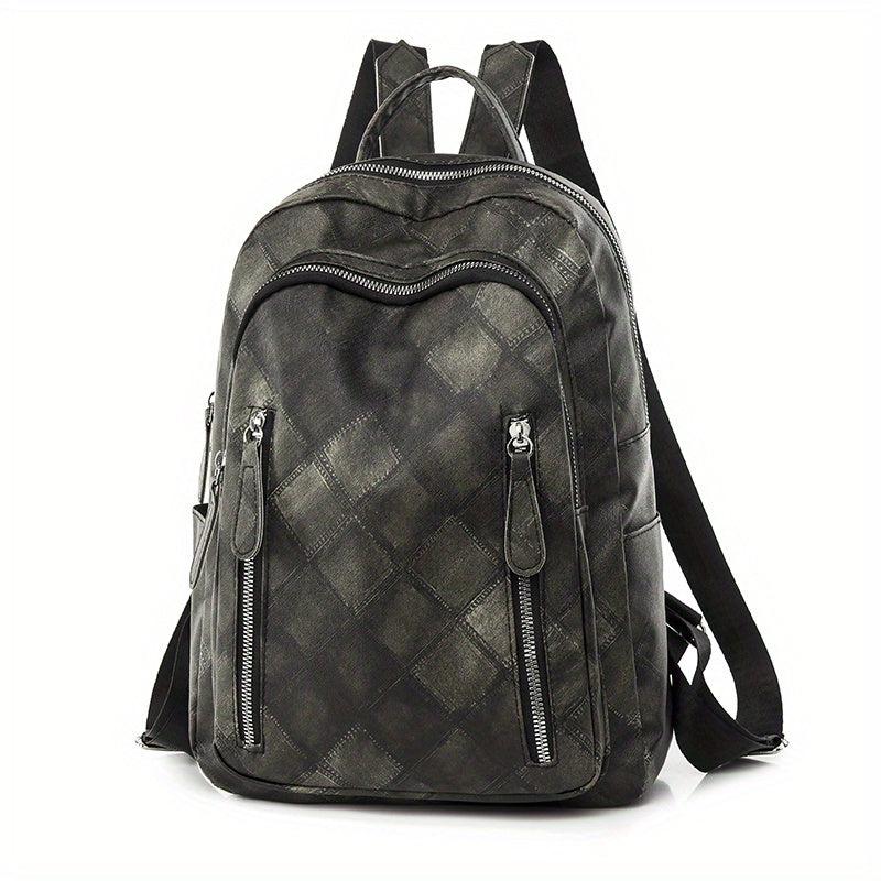 Retro Style Argyle Pattern Backpack Faux Leather Travel School Bag