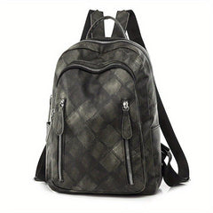 Retro Style Argyle Pattern Backpack Faux Leather Travel School Bag