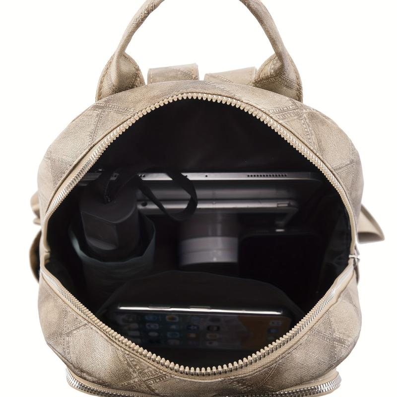 Retro Style Argyle Pattern Backpack Faux Leather Travel School Bag