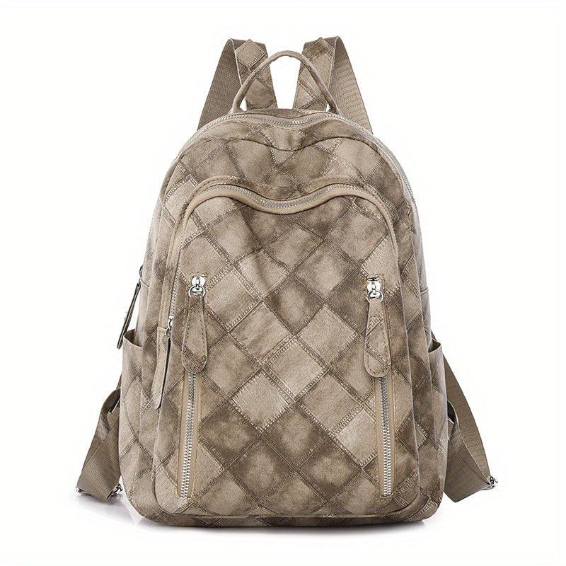 Retro Style Argyle Pattern Backpack Faux Leather Travel School Bag