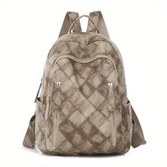 Retro Style Argyle Pattern Backpack Faux Leather Travel School Bag
