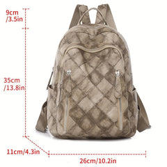 Retro Style Argyle Pattern Backpack Faux Leather Travel School Bag