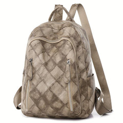 Retro Style Argyle Pattern Backpack Faux Leather Travel School Bag