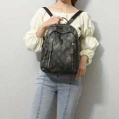 Retro Style Argyle Pattern Backpack Faux Leather Travel School Bag