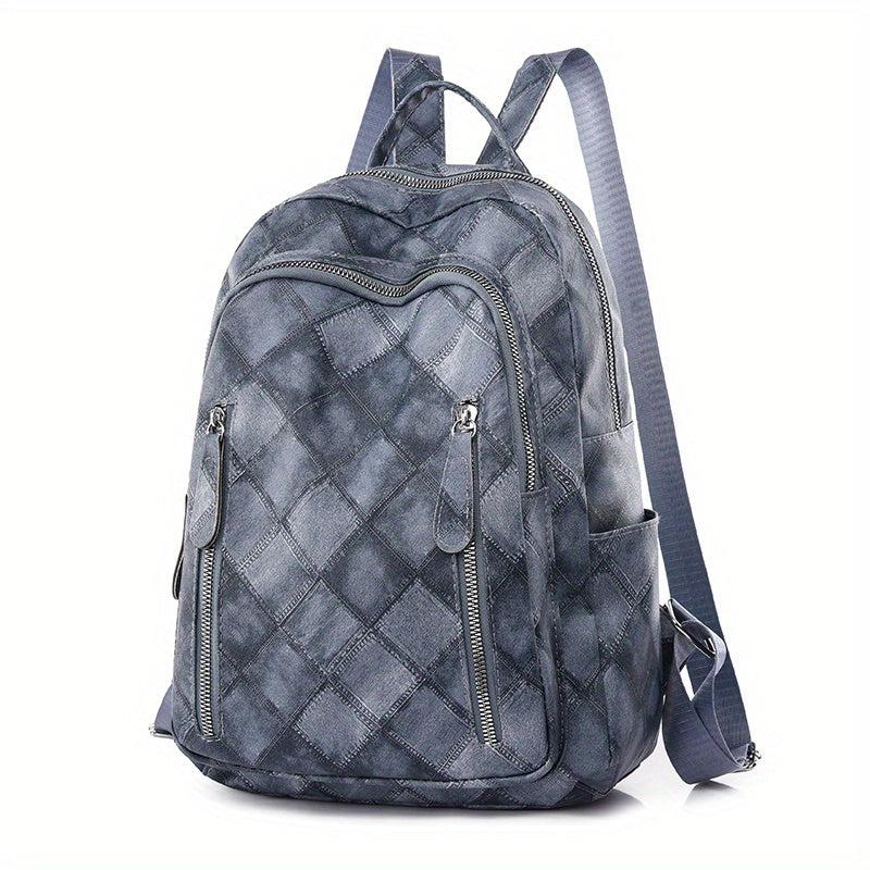Retro Style Argyle Pattern Backpack Faux Leather Travel School Bag