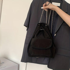 Casual Backpack Drawstring Rucksack With Chain Strap Women's Storage Bag