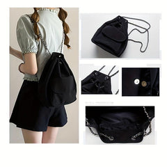 Casual Backpack Drawstring Rucksack With Chain Strap Women's Storage Bag