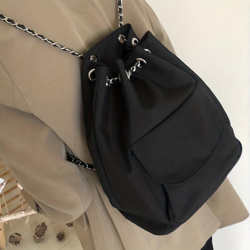 Casual Backpack Drawstring Rucksack With Chain Strap Women's Storage Bag
