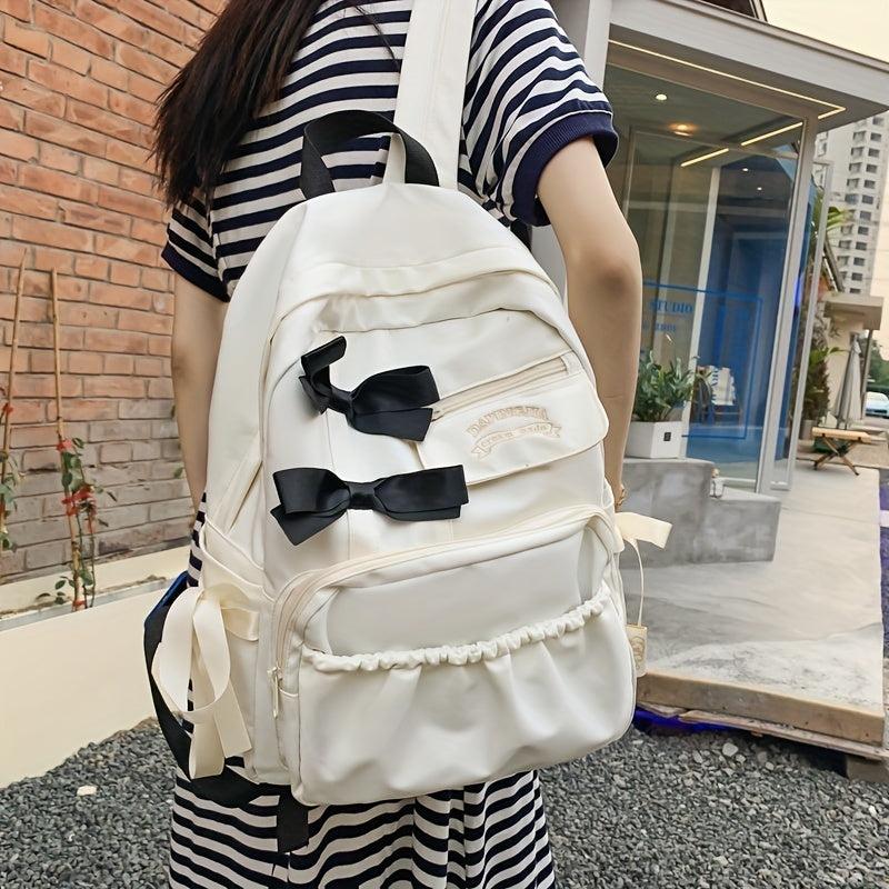 Bow Decor Large Capacity Backpack Waterproof Lightweight School Travel Bag